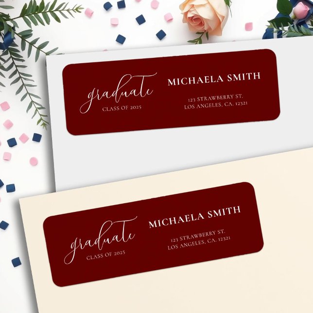 Maroon Elegant Script Graduation Return Address (Creator Uploaded)