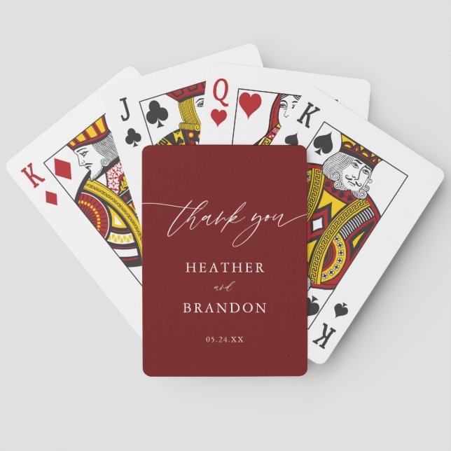 Maroon Elegant Wedding Thank You Favour Playing Cards (Back)