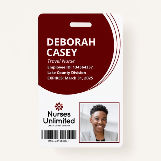Maroon Employee ID Security Photo Badge Barcode (Front)