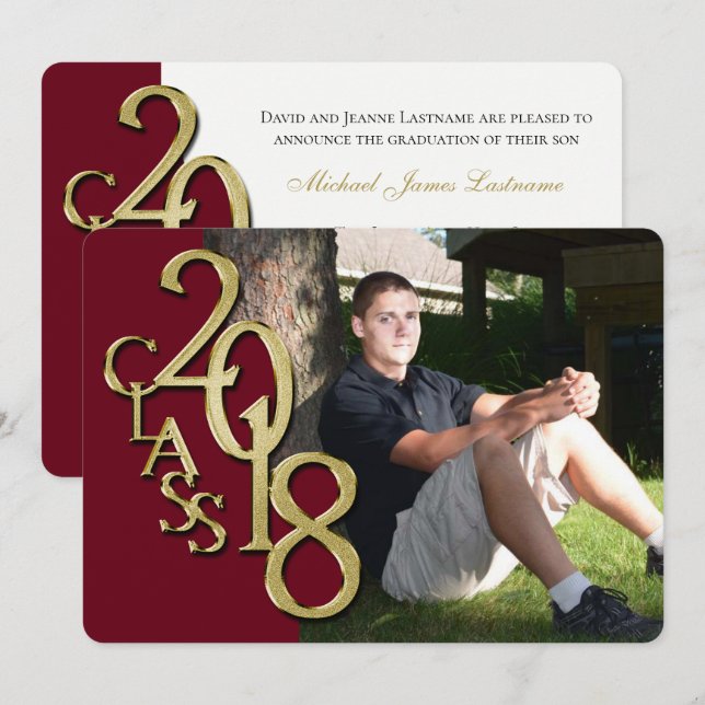 Maroon et Gold 2018 Graduation Invitation (Devant / Derrière)