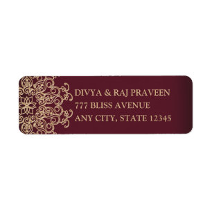 MAROON ET GOLD INDIAN INSPIRÉ ÉTIQUETTE DE ADRESSE