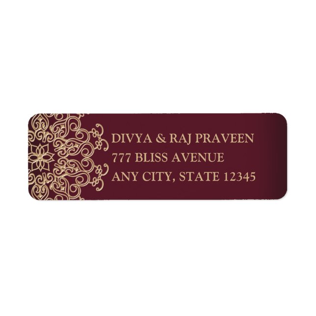 MAROON ET GOLD INDIAN INSPIRÉ ÉTIQUETTE DE ADRESSE (Devant)