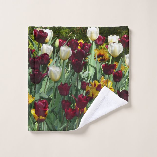 Maroon et Tulipes Jaunes Florales colorées (Gant de toilette)