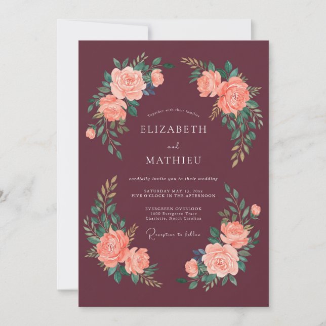 Maroon Exquisite Autumnal Wedding Invitation (Front)