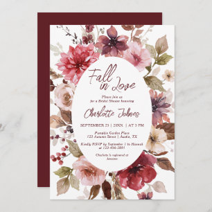 Maroon Fall in Love Blush Burgundy Bridal Shower Invitation