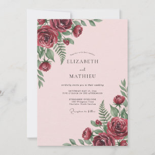 Maroon Fern Soft Pink Wedding Invitation