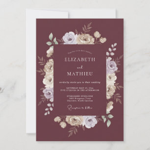 Maroon Floral Brushstroke Wedding Invitation