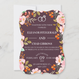 Maroon Floral Faire-part de mariage