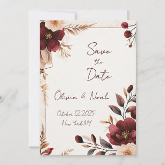 Maroon Floral Save the Date Invitation