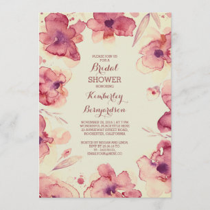 Maroon Floral Watercolor Vintage Bridal Shower Invitation
