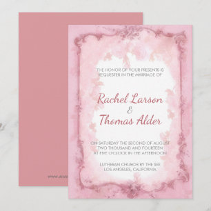 Maroon Frame And Light Pink Roses Wedding Invitation
