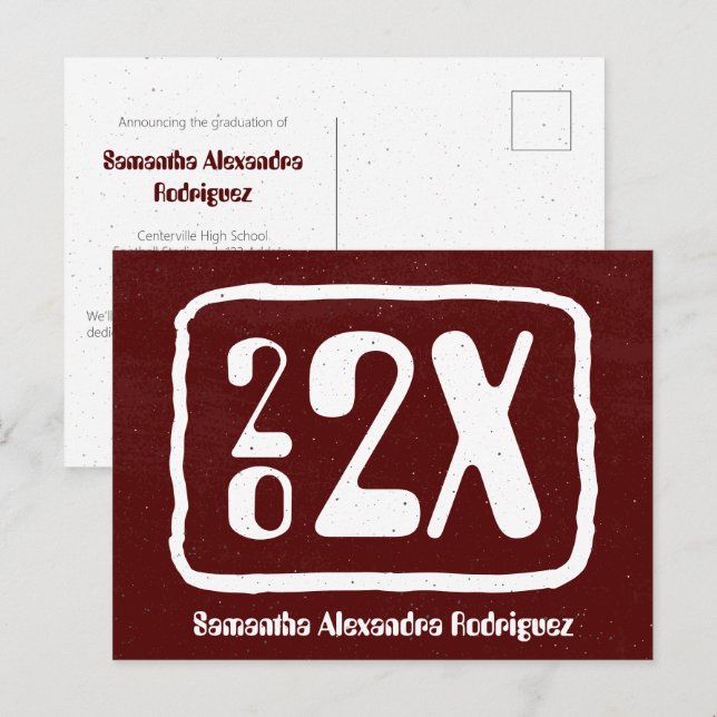 Maroon Funky Class Year Graduation Postcard (Front/Back)