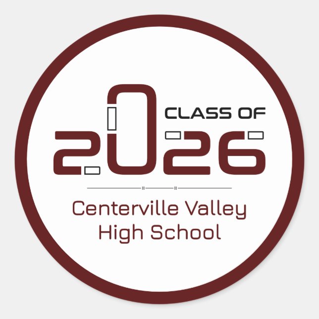 Maroon Futuristic Class of 2026 Classic Round Sticker (Front)
