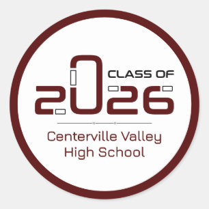 Maroon Futuristic Class of 2026 Classic Round Sticker