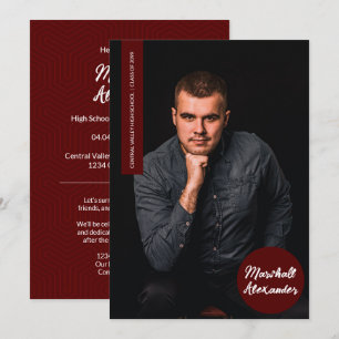 Maroon Geometric Graduation Photo Invitation