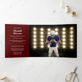 Maroon Geometric Graduation Photo Tri-Fold Invitation