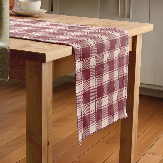  Maroon Gingham Fall Autumn Short Table Runner (Creator Uploaded)