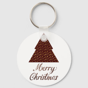 Maroon glitter christmas tree- merry christmas  keychain
