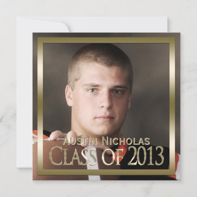 Maroon Gold 2013 Monogram Photo Graduation Invitation (Front)