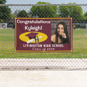 Maroon & Gold Accent Vinyl Graduation Photo Banner