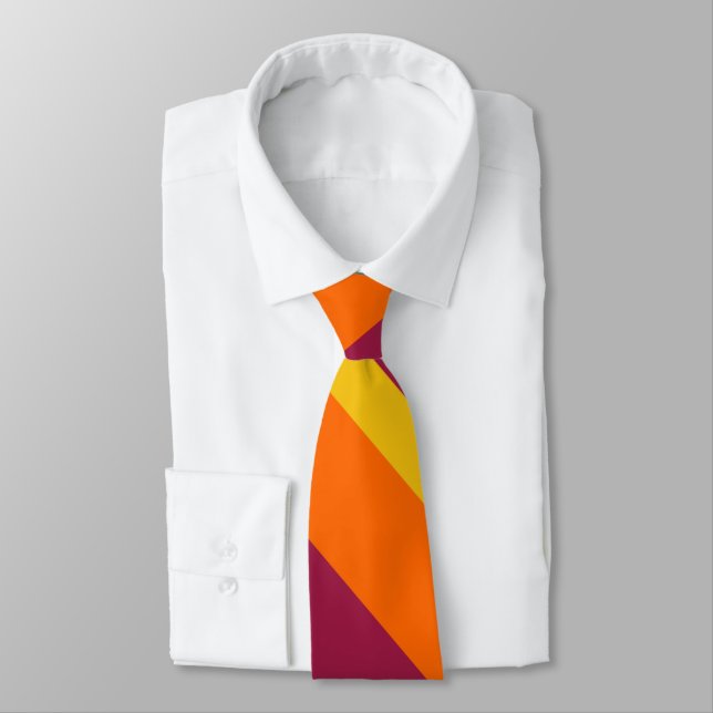 Maroon Gold and Orange Broad University Stripe Tie (Tied)