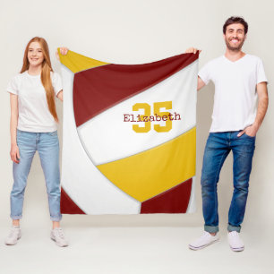 maroon gold and white girls boys volleyball custom fleece blanket