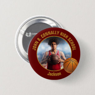 Maroon Gold Basketball Player Photo High School 2 Inch Round Button