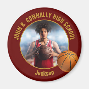 Maroon Gold Basketball Player Photo Magnet