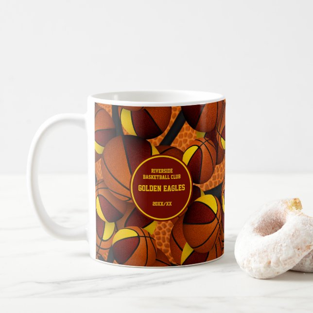 Maroon gold basketball team colours coach name coffee mug (With Donut)