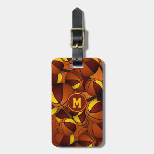 Maroon gold basketballs pattern team colours luggage tag