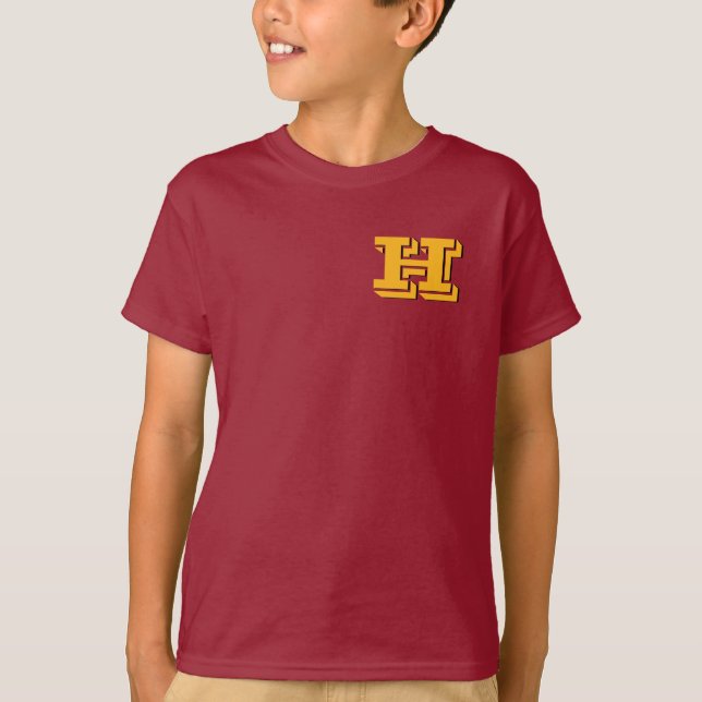 Maroon & Gold Block Letter Style Monogram T-Shirt (Front)