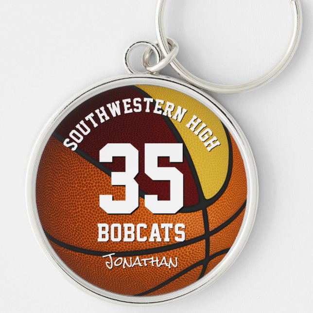 maroon gold boy girl basketball jersey number keychain (Front)