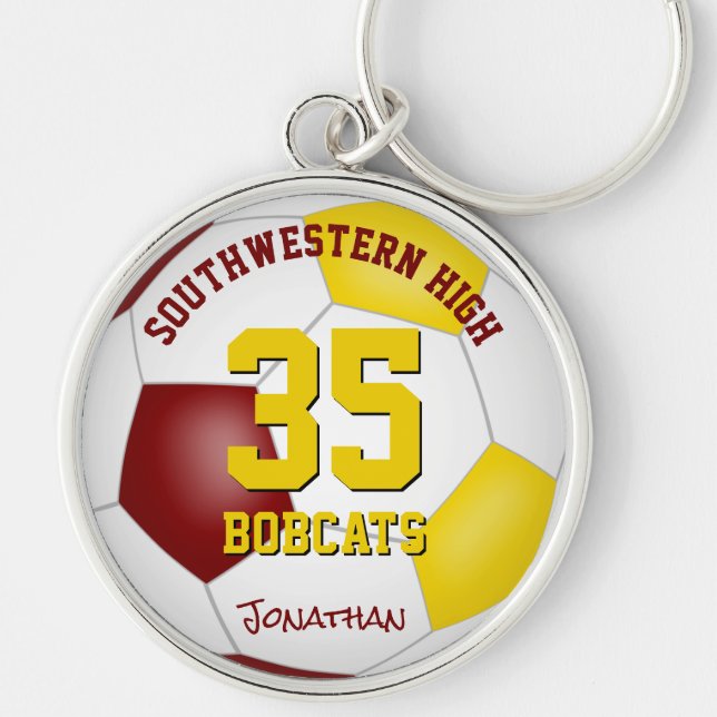 maroon gold boys girls name jersey number soccer keychain (Front)