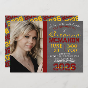 Maroon & Gold Chalkboard Graduation Invitation