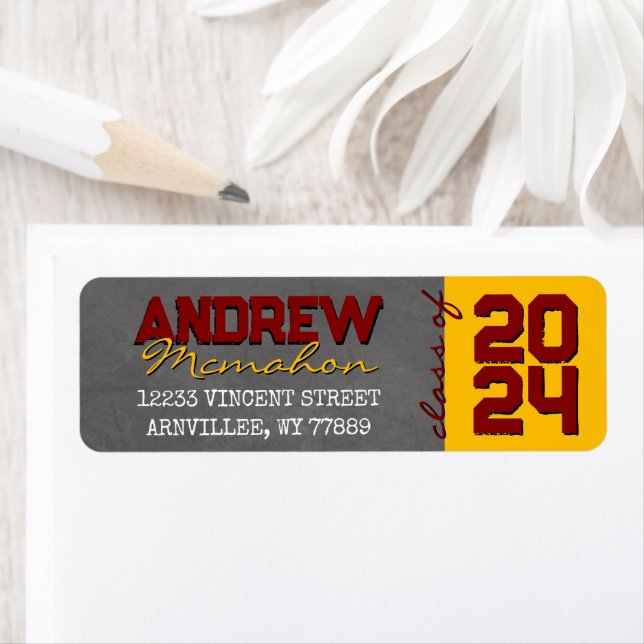 Maroon Gold Chalkboard Graduation Return Address (Insitu)