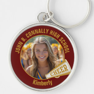Maroon Gold Cheerleader Photo High School Keychain