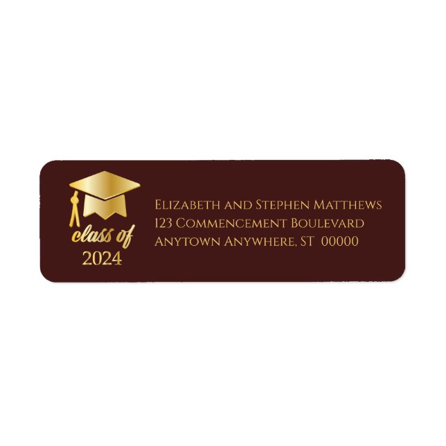 Maroon | Gold Class of 2024 Graduation Cap Label (Front)