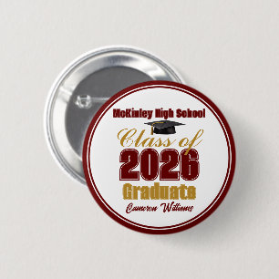 Maroon Gold Class of 2026 Graduation Keepsake 2 Inch Round Button