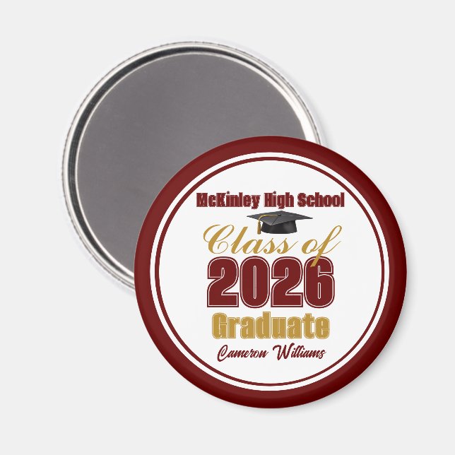 Maroon Gold Class of 2026 Graduation Keepsake Magnet (Front/Back)