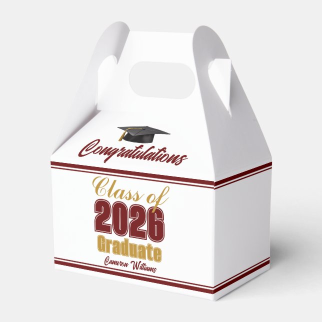 Maroon Gold Class of 2026 Graduation Party Favor Box (Front Side)
