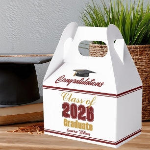 Maroon Gold Class of 2026 Graduation Party Favor Box