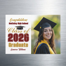 Maroon Gold Class of 2026 Graduation Photo Magnet