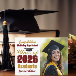 Maroon Gold Class of 2026 Photo Graduation Announcement
