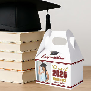 Maroon Gold Class of 2026 Photo Graduation Party Favor Box