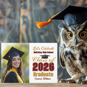 Maroon Gold Class of 2026 Photo Graduation Party Invitation