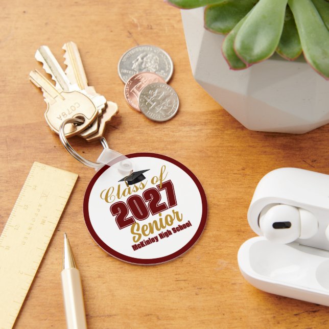 Maroon Gold Class of 2027 Senior Personalized Keychain (Desk)