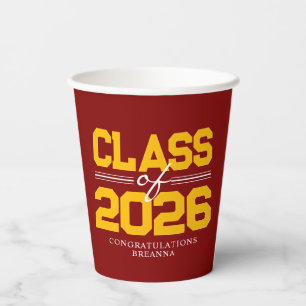 Maroon & Gold Class of Year Graduation Paper Cups