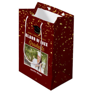 Maroon Gold College Graduation Photo Party Medium Gift Bag