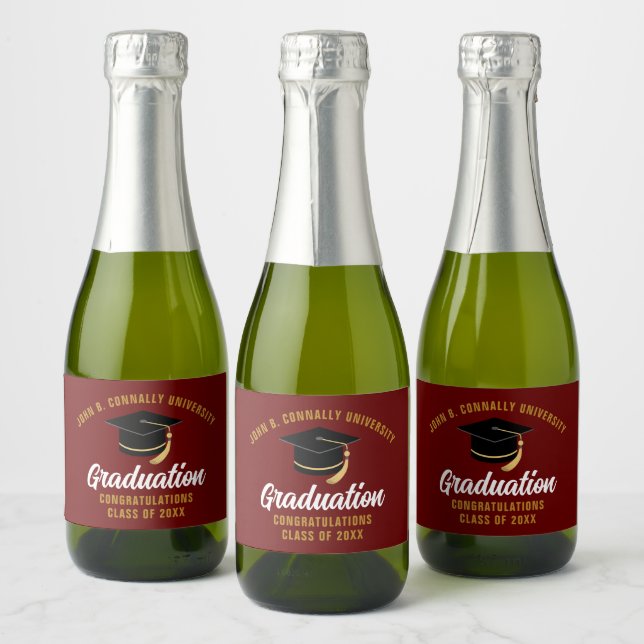 Maroon Gold Congratulations Graduation Party Sparkling Wine Label (Bottles)