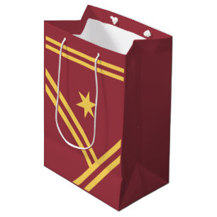 Maroon Gold Diagonal Stripes Star Modern Graphic Medium Gift Bag